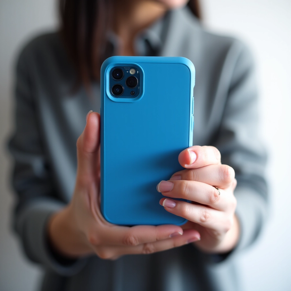 Hands holding and installing protective phone case on device, showing proper grip and installation technique
