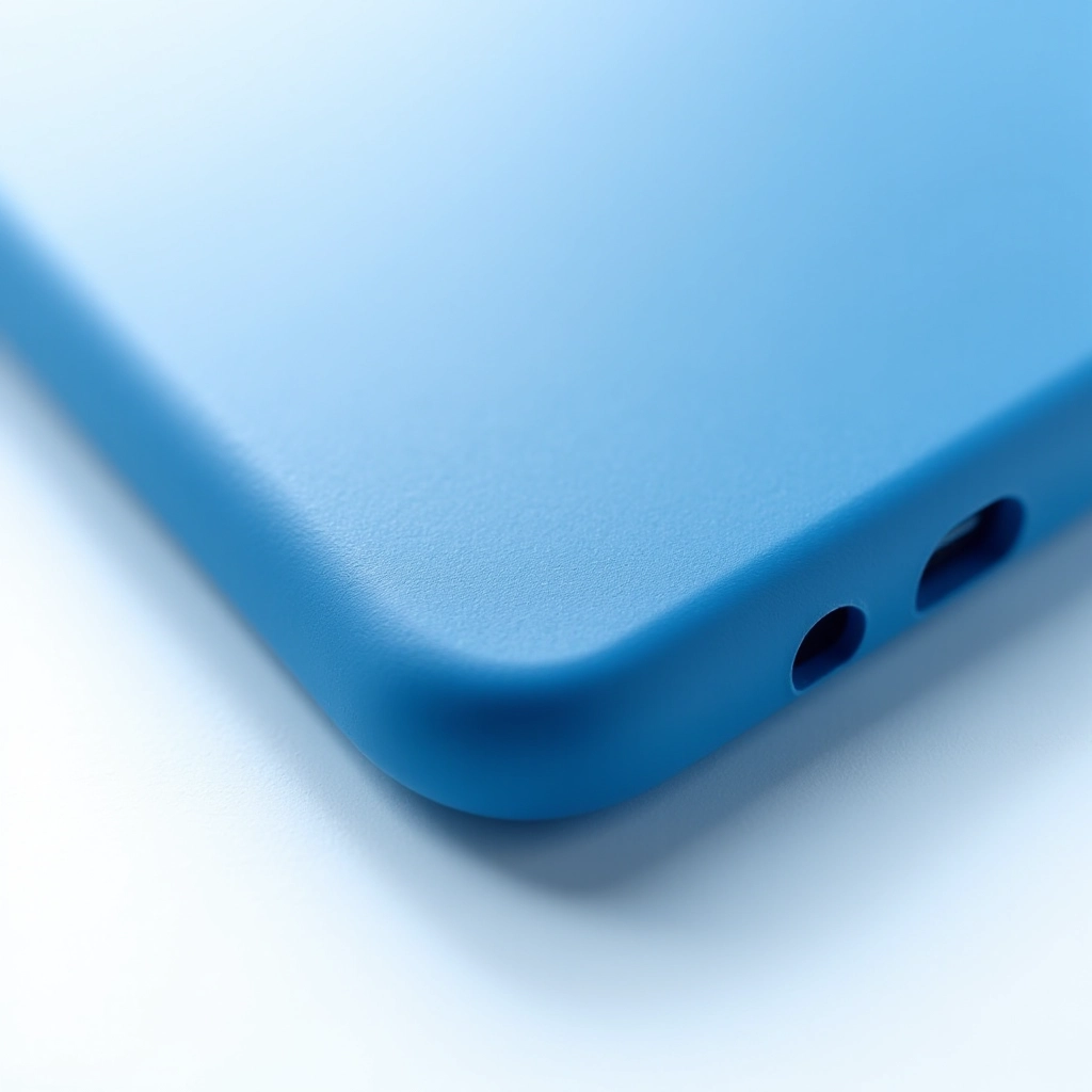 Protective phone case material sample showing texture and durability, blue TPU material under professional lighting